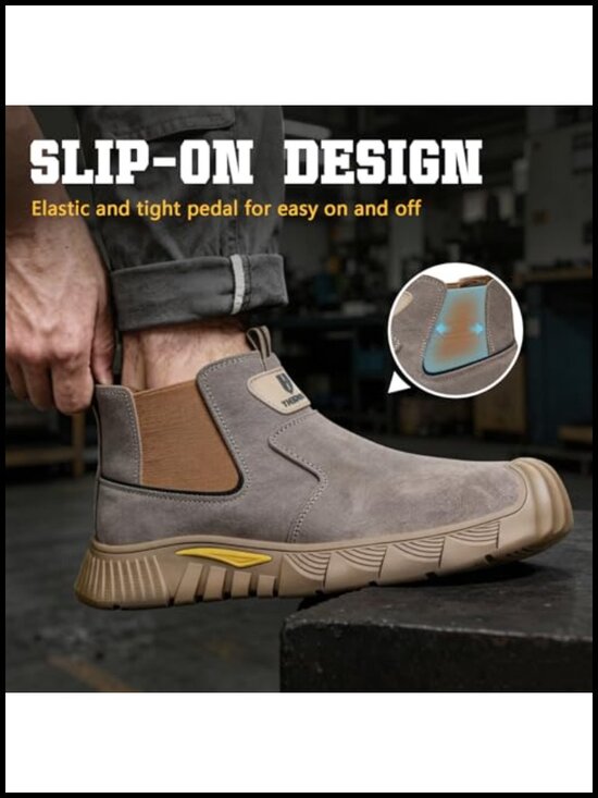 Steel Toe Slip On Work Boots Men Welding Construction Safety Shoes Suede main image 5